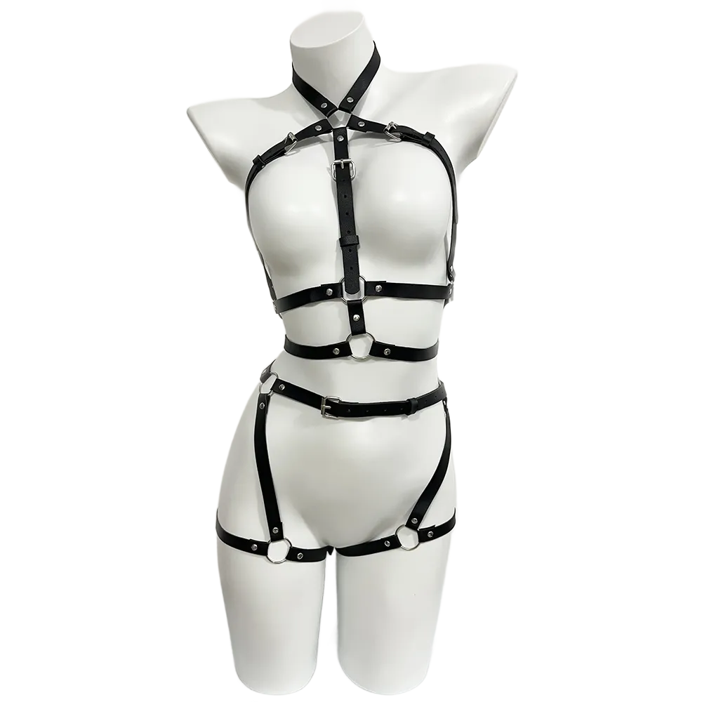 Leather Work Harness - Szelki damskie ze skóry PU, seksowne